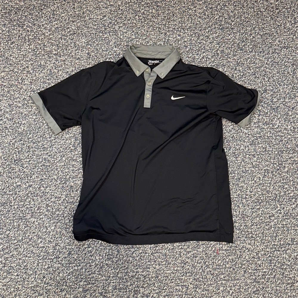 Used Nike Dri Fit Black Polo Shirt with Gray Trim